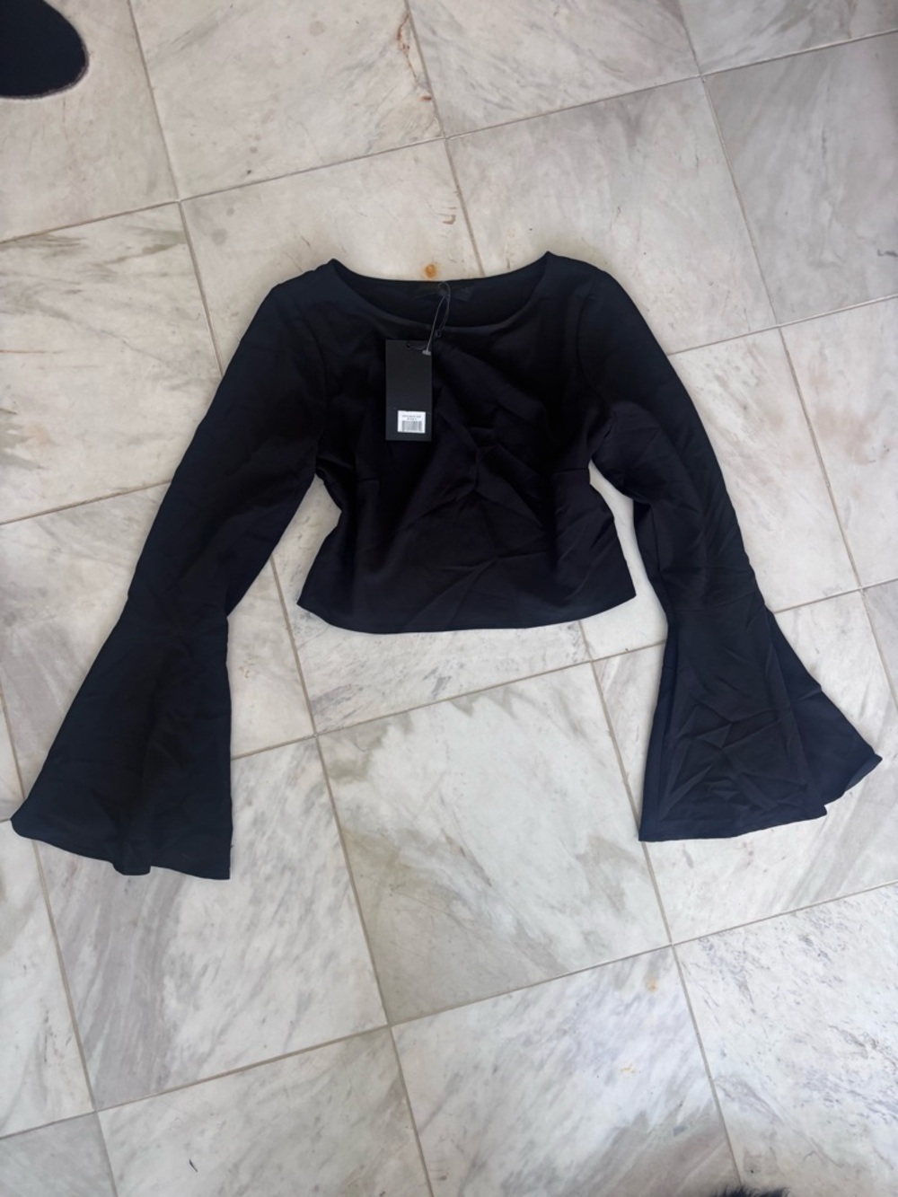 Kendall & Kylie Black Bell Sleeve Crop Top